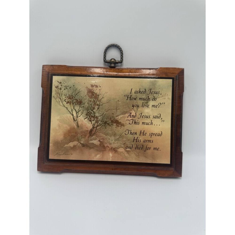 Vintage 1981 Peggy Brown Religious Wood Wall Plaque Jesus Love Poem Art